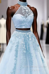 Two Piece Semi Formal Prom Dresses Ball Gown Appliques Beaded